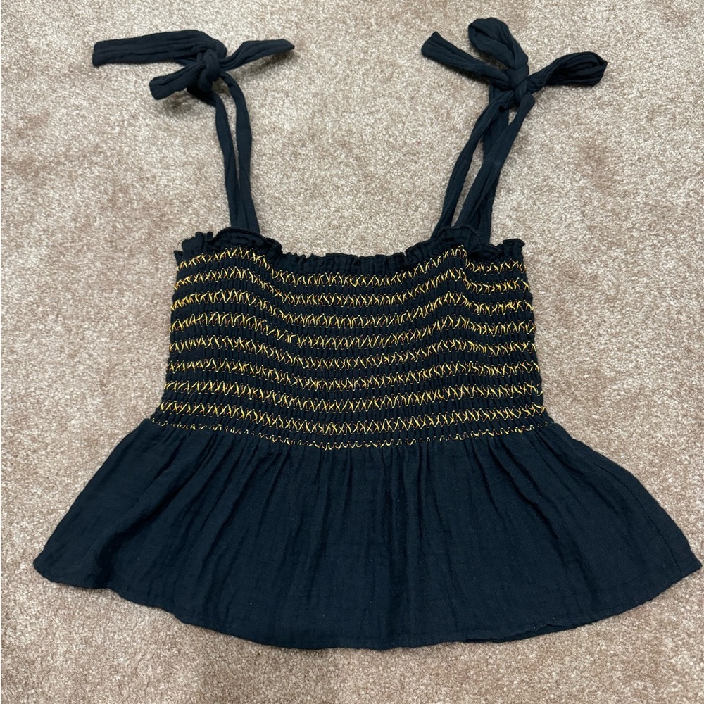 forever 21 black and gold flowy top